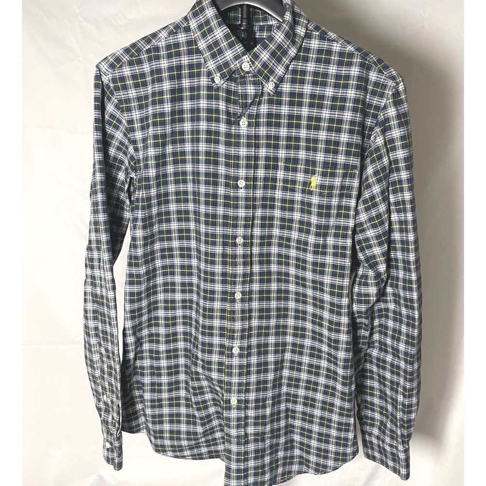 Ralph Lauren Classic Fit Plaid Button Down Shirt Men's Medium Blue Green Cotton